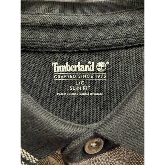 Timberland Black Grey Wide Striped Cotton Polo Shirt Men Size Large Nwt - Picture 3 of 6